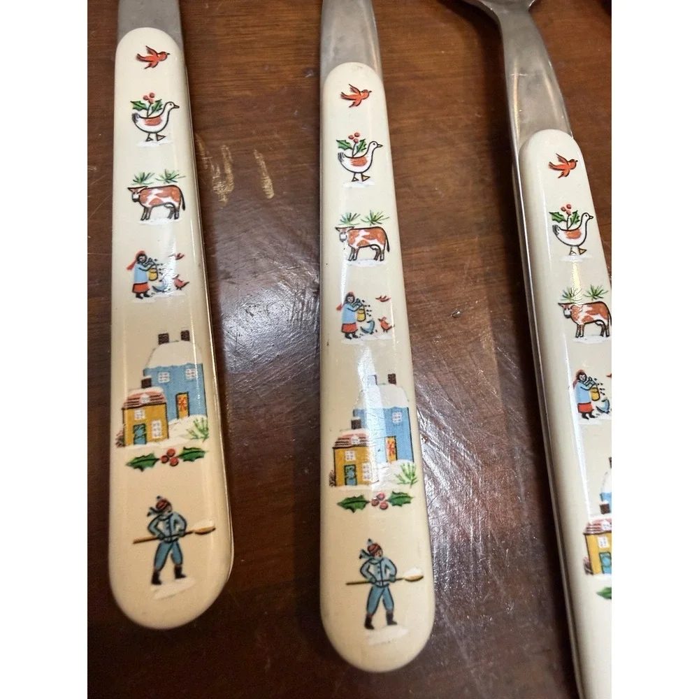 Vintage International Silver Heartland 12 Pc Flatware Set Japan Folk Art Farm